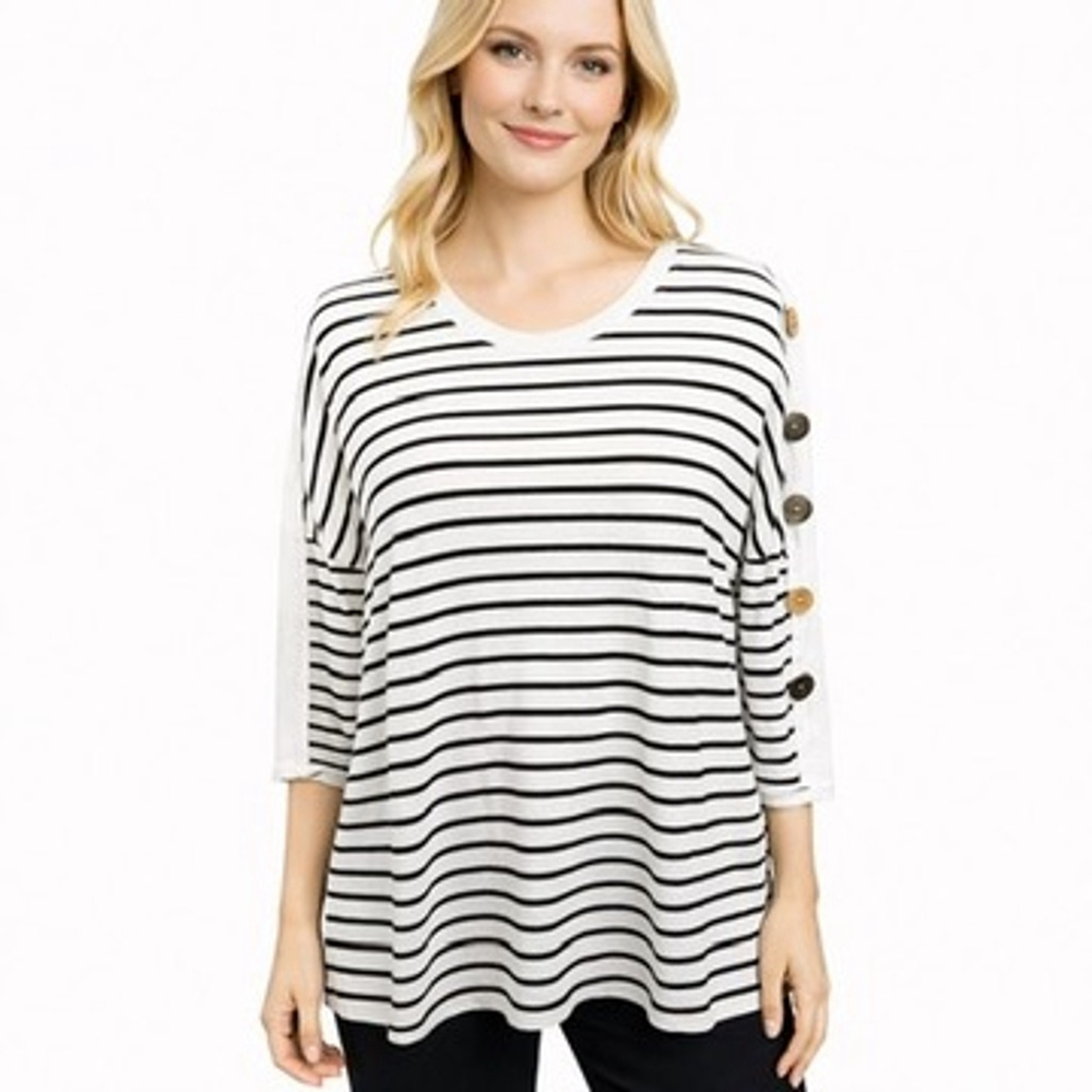 Neon Buddha Striped Cotton Tunic Top Mismatched Artsy Button Lagenlook size S